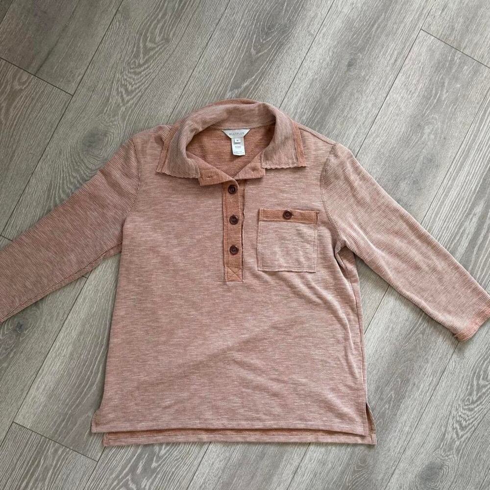 Multiples ribbed collared pullover